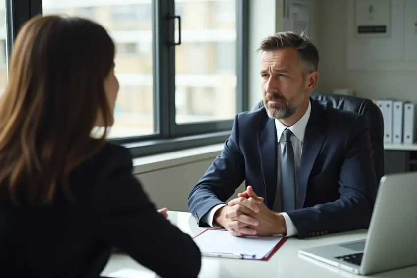 personal injury lawyer consulting client about accident claim