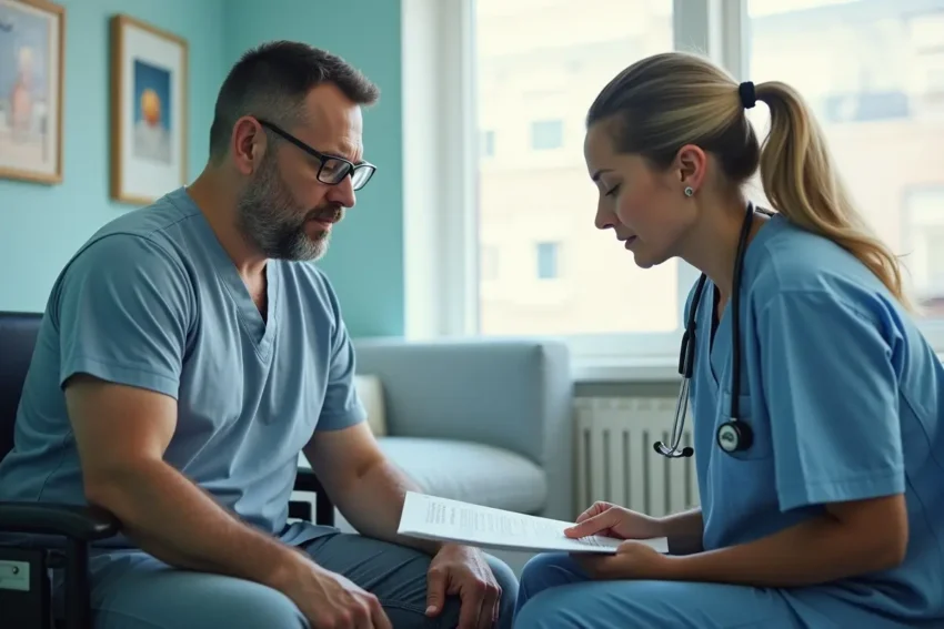 medical professional assessing impact of catastrophic injuries on daily life