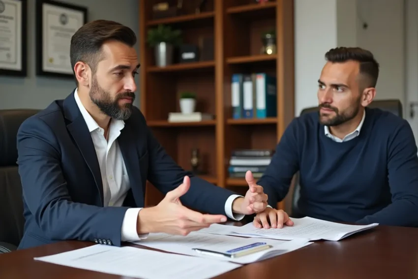 car accident lawyer explaining common legal misconceptions to injured client
